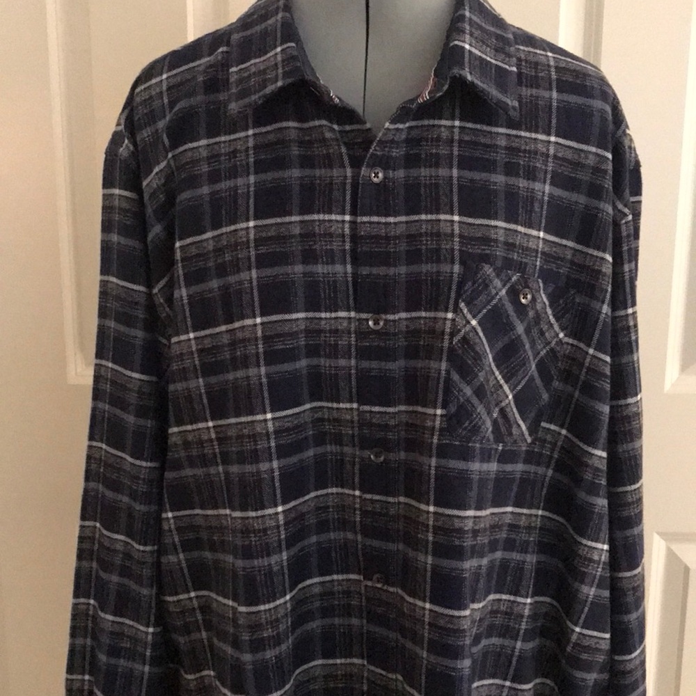 New Flag & Anthem Blue Gray & White Soft Flannel Plaid Men’s Shirt 2XL XXL